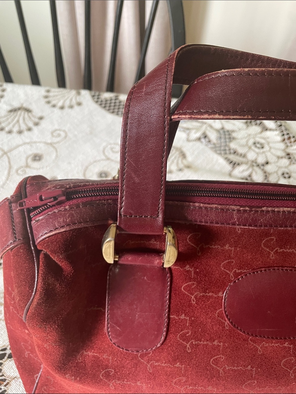 Givenchy Burgundy Suede Calfskin Monogram Vintage Bowling Satchel Bag - Picture 5 of 16